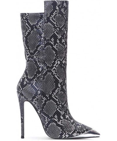 Fashion Stiletto Heels Women Western Boots Snake-grey-12cm 2 $38.70 Boots