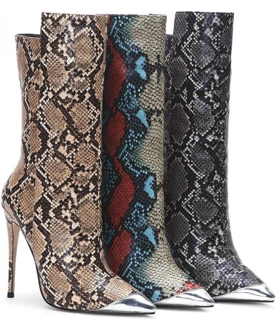 Fashion Stiletto Heels Women Western Boots Snake-grey-12cm 2 $38.70 Boots