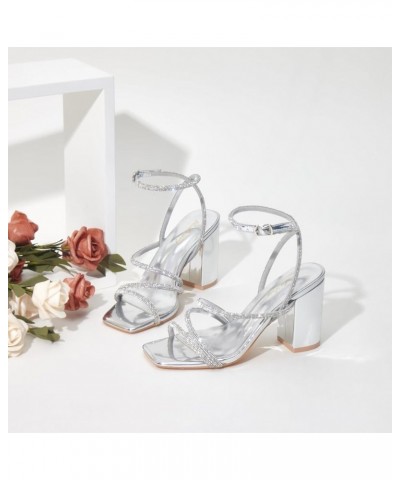 Women's Strappy Chunky Heels Sandals, Ankle Strap 3 inch Mid Block Heels Lace up Square Open Toe Thick Heeled Sandals Shoes S...