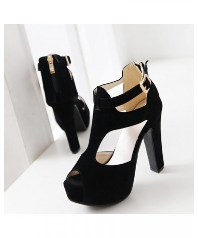 Women Peep Toe Breathable Zipper Ankle Strap High Chunky Heel Non Slip Platform Slide Sandal Trendy Suede Walking Pump Shoes ...