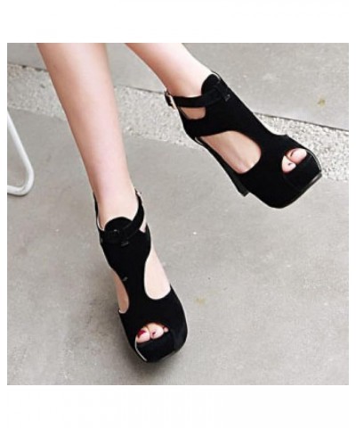 Women Peep Toe Breathable Zipper Ankle Strap High Chunky Heel Non Slip Platform Slide Sandal Trendy Suede Walking Pump Shoes ...