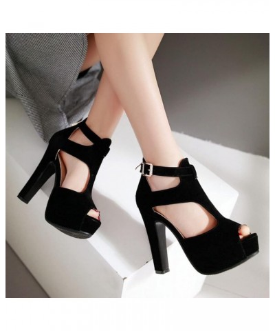 Women Peep Toe Breathable Zipper Ankle Strap High Chunky Heel Non Slip Platform Slide Sandal Trendy Suede Walking Pump Shoes ...