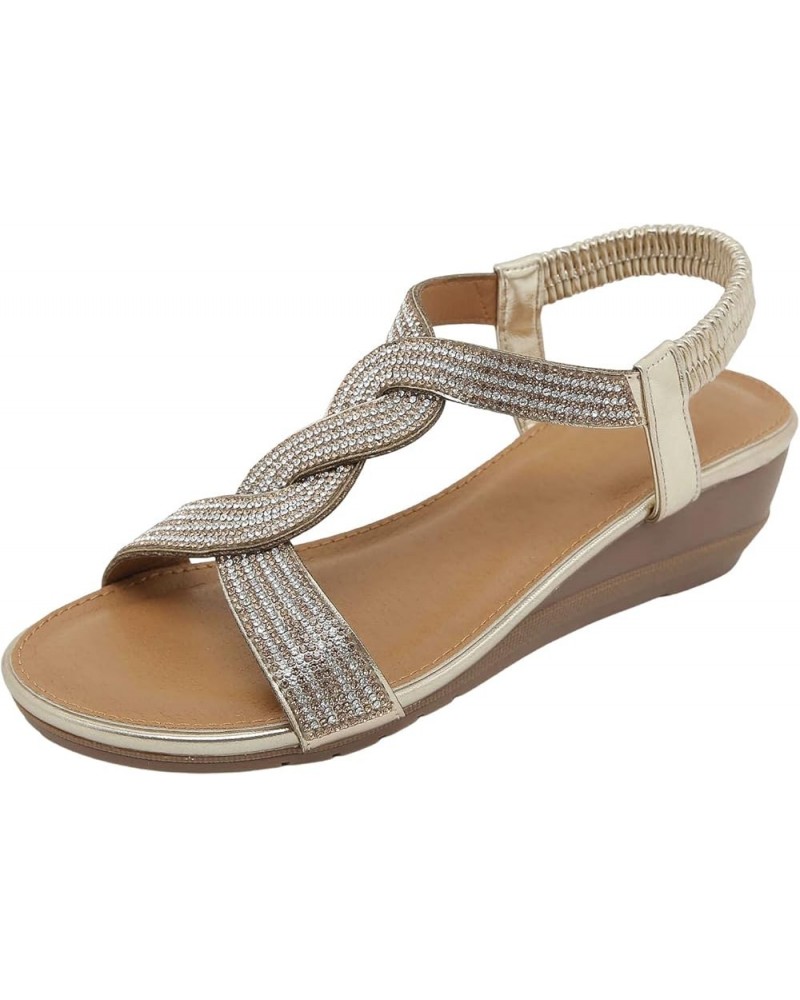 Womens Sandals With Straps Black Block Heels Bling Flip Flops For Women Nude Wedge Sandals For Women Gold $20.05 Sandals