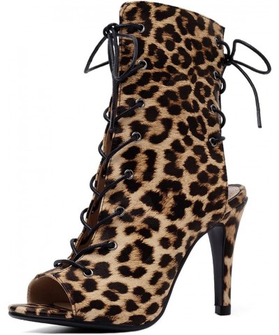 Women Fashion Summer Mesh Booties Peep Toe High Top Sandals 206 Leopard-brown $25.38 Sandals