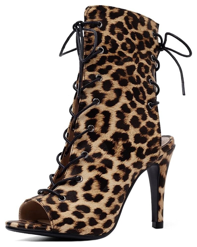 Women Fashion Summer Mesh Booties Peep Toe High Top Sandals 206 Leopard-brown $25.38 Sandals