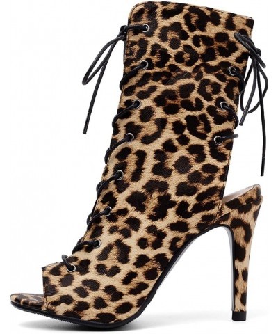 Women Fashion Summer Mesh Booties Peep Toe High Top Sandals 206 Leopard-brown $25.38 Sandals