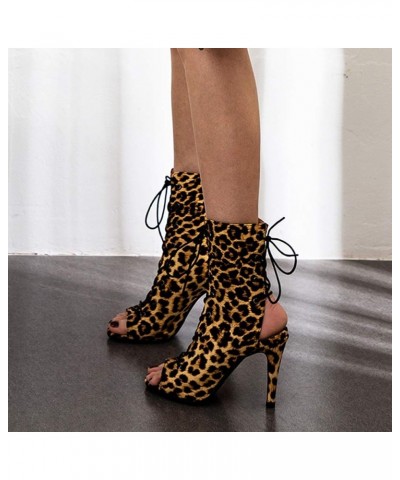 Women Fashion Summer Mesh Booties Peep Toe High Top Sandals 206 Leopard-brown $25.38 Sandals