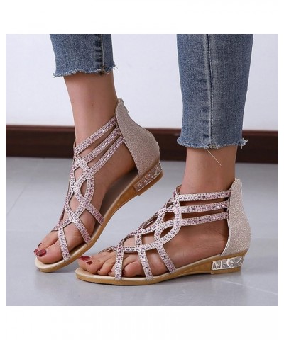 Wedge Sandals Flats For Women Flip Flops Slides For Women Platform Women Black Wedges Heeled Sandals For Women Beachy S Beige...