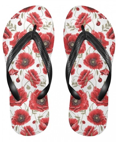 Flip Flops for Women Men Watercolor Flowers Poppy Flip Flops Womens Slides Men Sandals Shower Slippers Summer Non-Slip Flipfl...