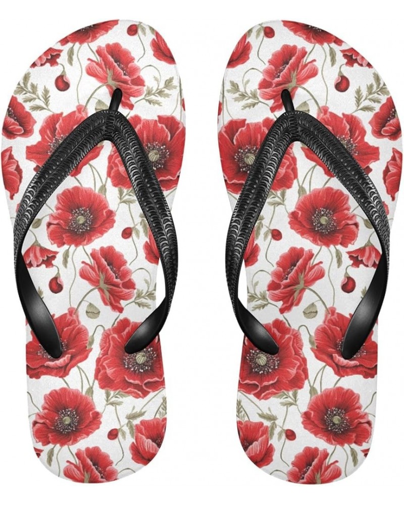 Flip Flops for Women Men Watercolor Flowers Poppy Flip Flops Womens Slides Men Sandals Shower Slippers Summer Non-Slip Flipfl...