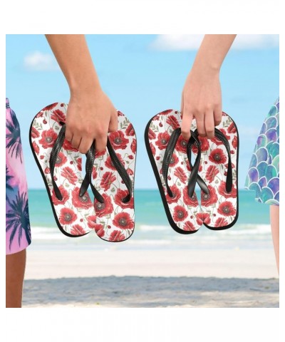 Flip Flops for Women Men Watercolor Flowers Poppy Flip Flops Womens Slides Men Sandals Shower Slippers Summer Non-Slip Flipfl...