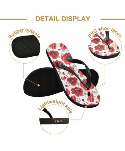 Flip Flops for Women Men Watercolor Flowers Poppy Flip Flops Womens Slides Men Sandals Shower Slippers Summer Non-Slip Flipfl...