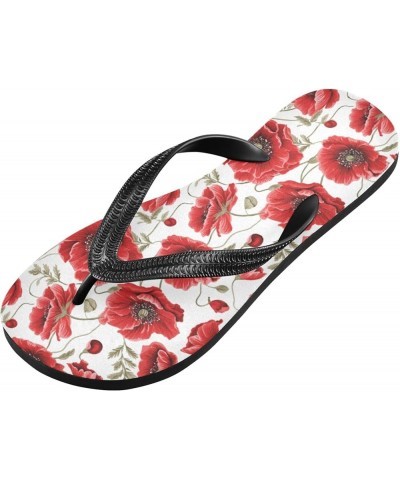 Flip Flops for Women Men Watercolor Flowers Poppy Flip Flops Womens Slides Men Sandals Shower Slippers Summer Non-Slip Flipfl...