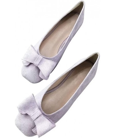 Women's Black Flats Comfortable Square Toe Bowknot Ballet Flats Slip On Casual Flats Suede Flats A Light Purple $13.21 Flats