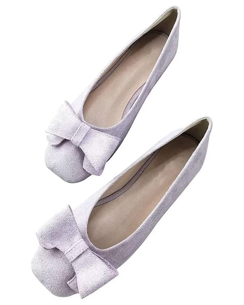 Women's Black Flats Comfortable Square Toe Bowknot Ballet Flats Slip On Casual Flats Suede Flats A Light Purple $13.21 Flats