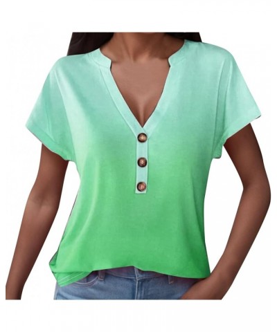 Women's Casual Gradient Printed Button V Neck T Shirt Fashion Womens Tee Shirt Loose Green $9.80 Sandals