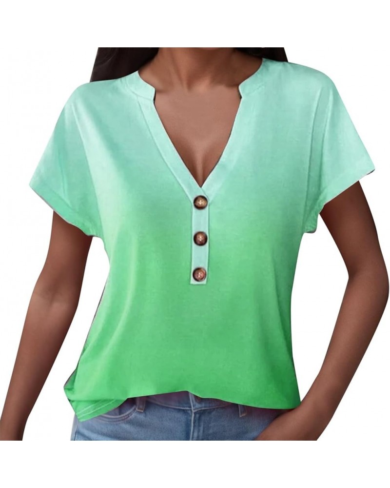 Women's Casual Gradient Printed Button V Neck T Shirt Fashion Womens Tee Shirt Loose Green $9.80 Sandals