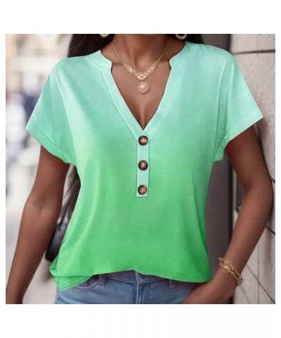 Women's Casual Gradient Printed Button V Neck T Shirt Fashion Womens Tee Shirt Loose Green $9.80 Sandals