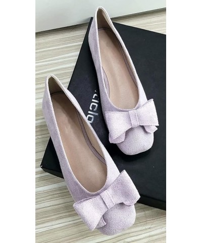 Women's Black Flats Comfortable Square Toe Bowknot Ballet Flats Slip On Casual Flats Suede Flats A Light Purple $13.21 Flats