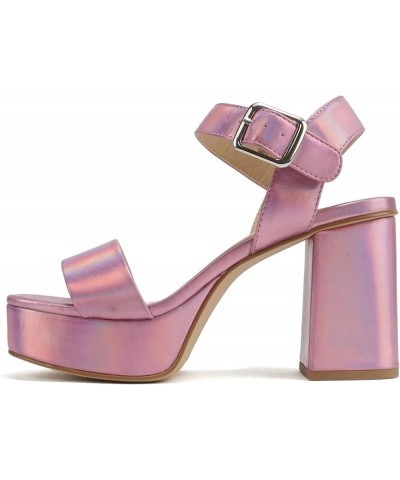 MACEY" ~ Women Open Square Toe Single Band High Heel Platform Dress Sandal with Adjustable Ankle Strap Pink Metallic Pu $25.3...