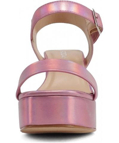 MACEY" ~ Women Open Square Toe Single Band High Heel Platform Dress Sandal with Adjustable Ankle Strap Pink Metallic Pu $25.3...