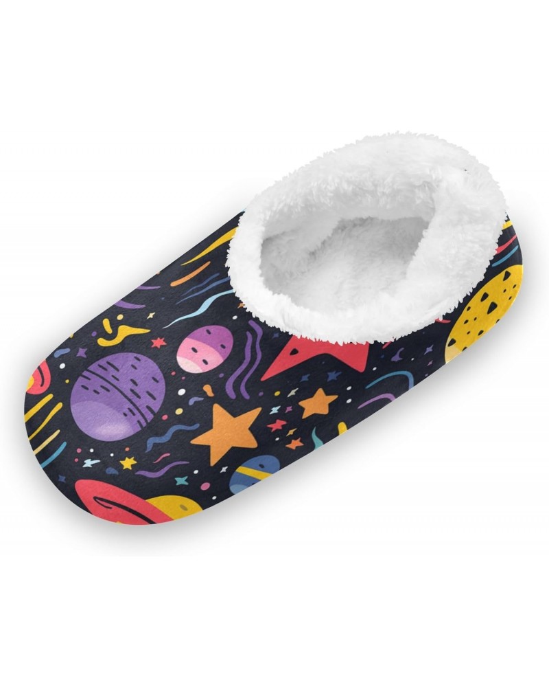 Cartoon Stars Spacecraft Outdoor Slippers Cotton House Shoes Closed Back Winter Non-Slip Fuzzy Feet Slippers for Indoor Boys ...