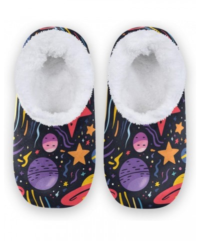 Cartoon Stars Spacecraft Outdoor Slippers Cotton House Shoes Closed Back Winter Non-Slip Fuzzy Feet Slippers for Indoor Boys ...