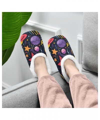 Cartoon Stars Spacecraft Outdoor Slippers Cotton House Shoes Closed Back Winter Non-Slip Fuzzy Feet Slippers for Indoor Boys ...