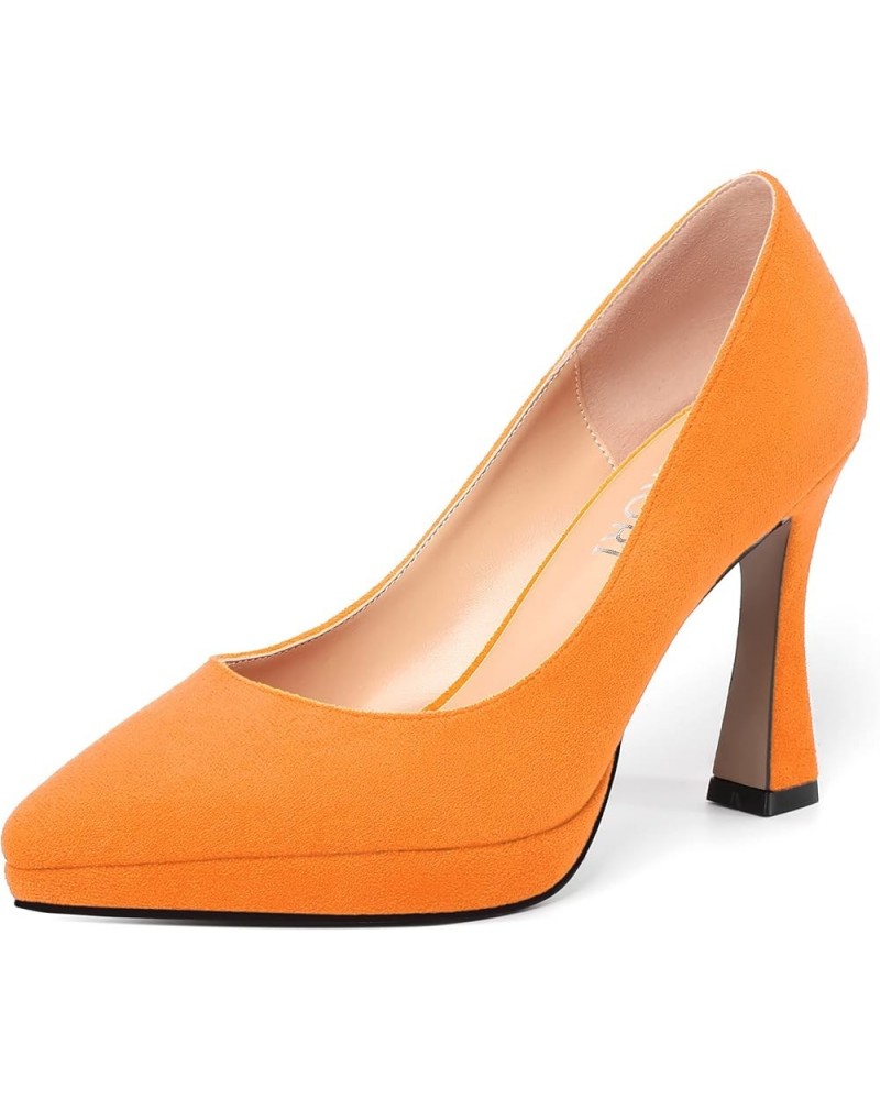 Womens Pointed Toe Platform Slip On Solid Evening Suede Dress Stiletto High Heel Pumps Shoes 4 Inch Hot Orange $18.00 Pumps