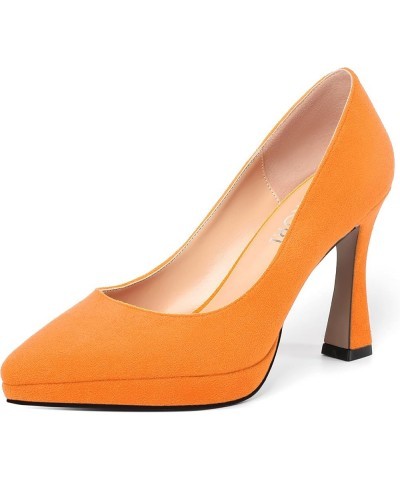 Womens Pointed Toe Platform Slip On Solid Evening Suede Dress Stiletto High Heel Pumps Shoes 4 Inch Hot Orange $18.00 Pumps