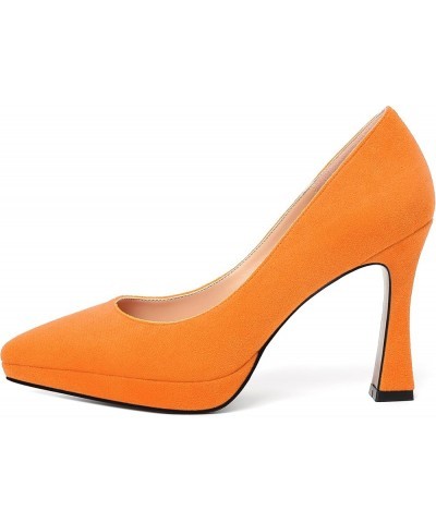 Womens Pointed Toe Platform Slip On Solid Evening Suede Dress Stiletto High Heel Pumps Shoes 4 Inch Hot Orange $18.00 Pumps