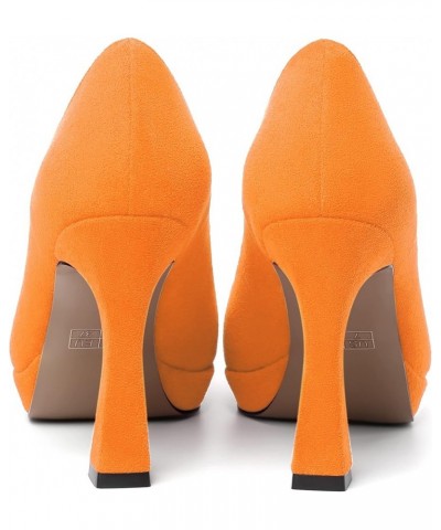 Womens Pointed Toe Platform Slip On Solid Evening Suede Dress Stiletto High Heel Pumps Shoes 4 Inch Hot Orange $18.00 Pumps