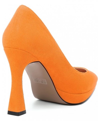 Womens Pointed Toe Platform Slip On Solid Evening Suede Dress Stiletto High Heel Pumps Shoes 4 Inch Hot Orange $18.00 Pumps