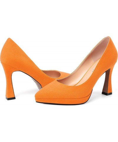 Womens Pointed Toe Platform Slip On Solid Evening Suede Dress Stiletto High Heel Pumps Shoes 4 Inch Hot Orange $18.00 Pumps