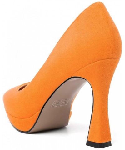 Womens Pointed Toe Platform Slip On Solid Evening Suede Dress Stiletto High Heel Pumps Shoes 4 Inch Hot Orange $18.00 Pumps