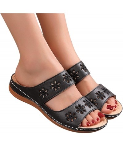 Flat Ladies Summer Spring Style Sandals Roman Fashion And Slippers Flower Women's sandals Ultra Slippers for Black $12.77 Sli...