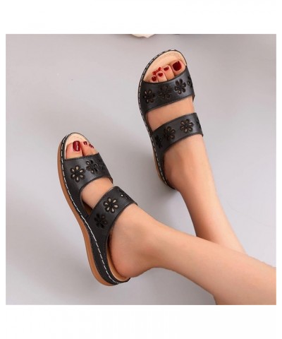 Flat Ladies Summer Spring Style Sandals Roman Fashion And Slippers Flower Women's sandals Ultra Slippers for Black $12.77 Sli...