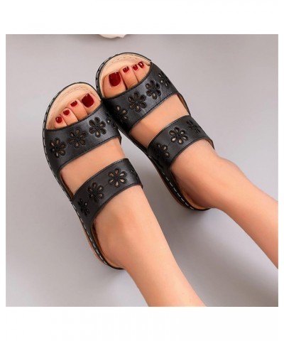 Flat Ladies Summer Spring Style Sandals Roman Fashion And Slippers Flower Women's sandals Ultra Slippers for Black $12.77 Sli...