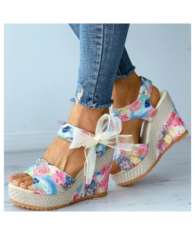 Sandals Women Comfortable, Platform Sandals for Woman 2024 Dressy Summer Wedge Open Toe Strap Espadrilles Sandal Z12-blue $14...