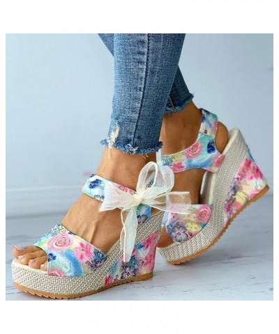 Sandals Women Comfortable, Platform Sandals for Woman 2024 Dressy Summer Wedge Open Toe Strap Espadrilles Sandal Z12-blue $14...