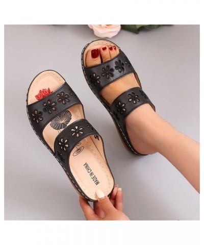 Flat Ladies Summer Spring Style Sandals Roman Fashion And Slippers Flower Women's sandals Ultra Slippers for Black $12.77 Sli...