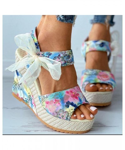 Sandals Women Comfortable, Platform Sandals for Woman 2024 Dressy Summer Wedge Open Toe Strap Espadrilles Sandal Z12-blue $14...