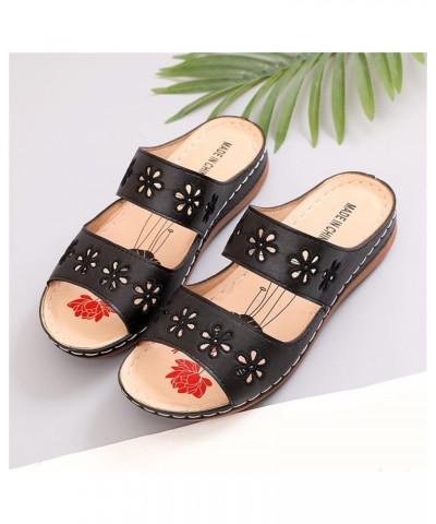 Flat Ladies Summer Spring Style Sandals Roman Fashion And Slippers Flower Women's sandals Ultra Slippers for Black $12.77 Sli...