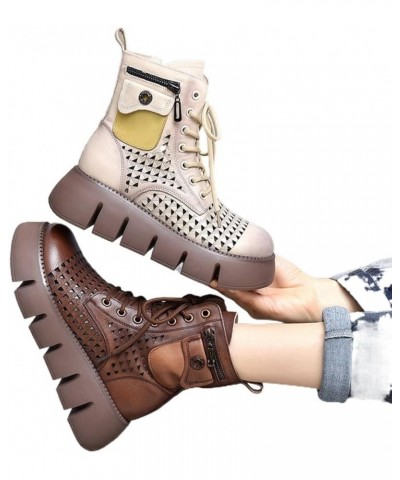 Spring and Summer Sandals Thick-Soled Leather Sandal Boots/lace-up Booties top Layer Cowhide Hollow drilled Boots/Thick-Soled...