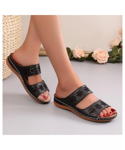 Flat Ladies Summer Spring Style Sandals Roman Fashion And Slippers Flower Women's sandals Ultra Slippers for Black $12.77 Sli...