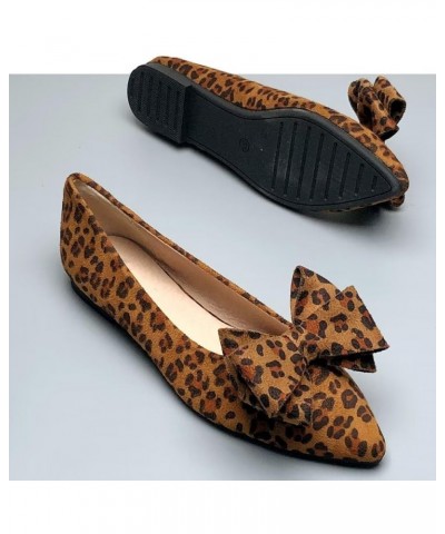 Womens Flats Fashion Pointed Toe Bowknot Dress Flats Casual Flats Comfortable Slip On Ballet Flats B Leopard Brown $12.61 Flats