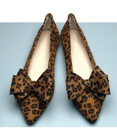 Womens Flats Fashion Pointed Toe Bowknot Dress Flats Casual Flats Comfortable Slip On Ballet Flats B Leopard Brown $12.61 Flats