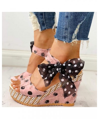 Summer Sandals for Women 2024,Platform Sandals Women Chunky Heel Leopard Print Sandals Summer Bow Tie Open Toe Sandals Pink L...