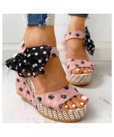 Summer Sandals for Women 2024,Platform Sandals Women Chunky Heel Leopard Print Sandals Summer Bow Tie Open Toe Sandals Pink L...