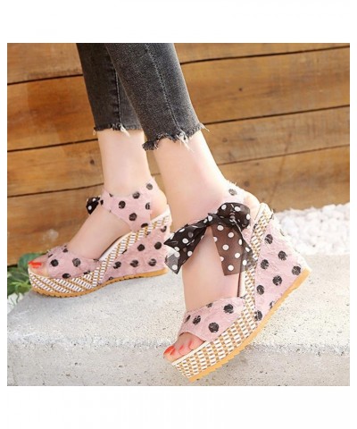 Summer Sandals for Women 2024,Platform Sandals Women Chunky Heel Leopard Print Sandals Summer Bow Tie Open Toe Sandals Pink L...